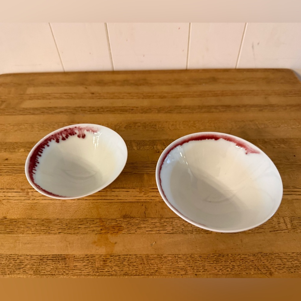 Ceramic Japanese Serving Bowls with Red Rim - Set of 2